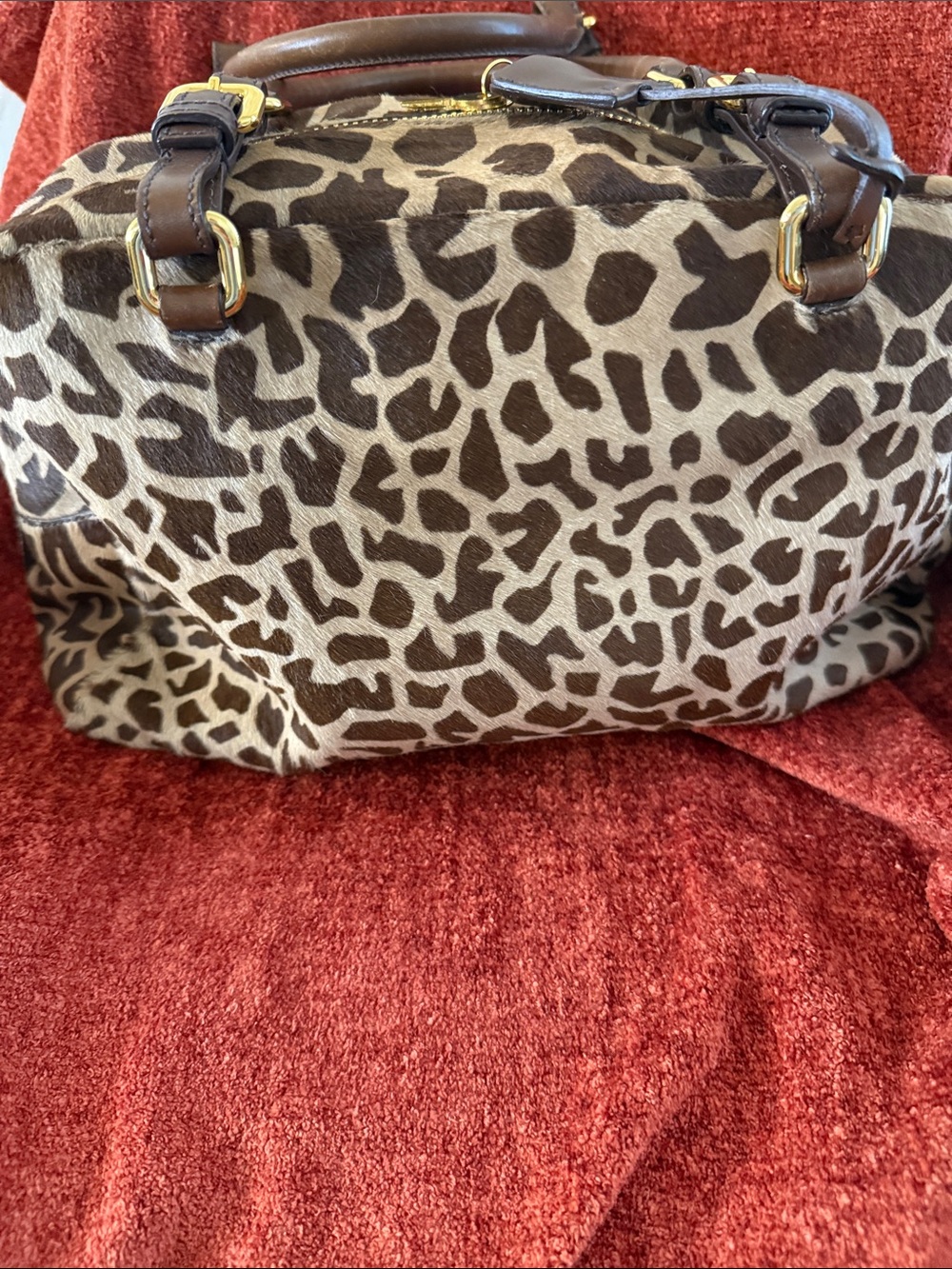 Prada Leopard-Print Calf Hair Top-Handle Satchel in Brown and Cream - Picture 4 of 10